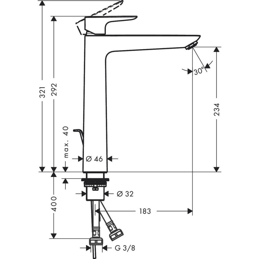 Смеситель для раковины hansgrohe Talis E 71716700 240 со сливным гарнитуром, матовый белый