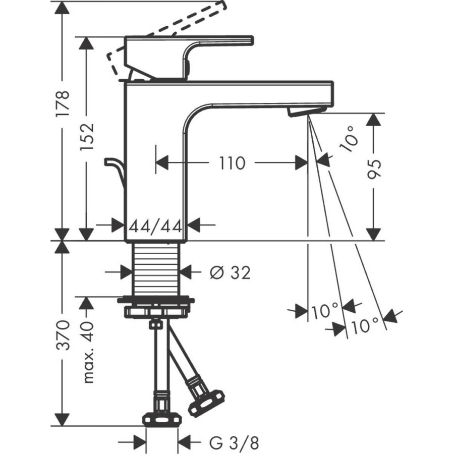 Смеситель для раковины hansgrohe Vernis Shape 71561000, 100 со сливным гарнитуром, хром