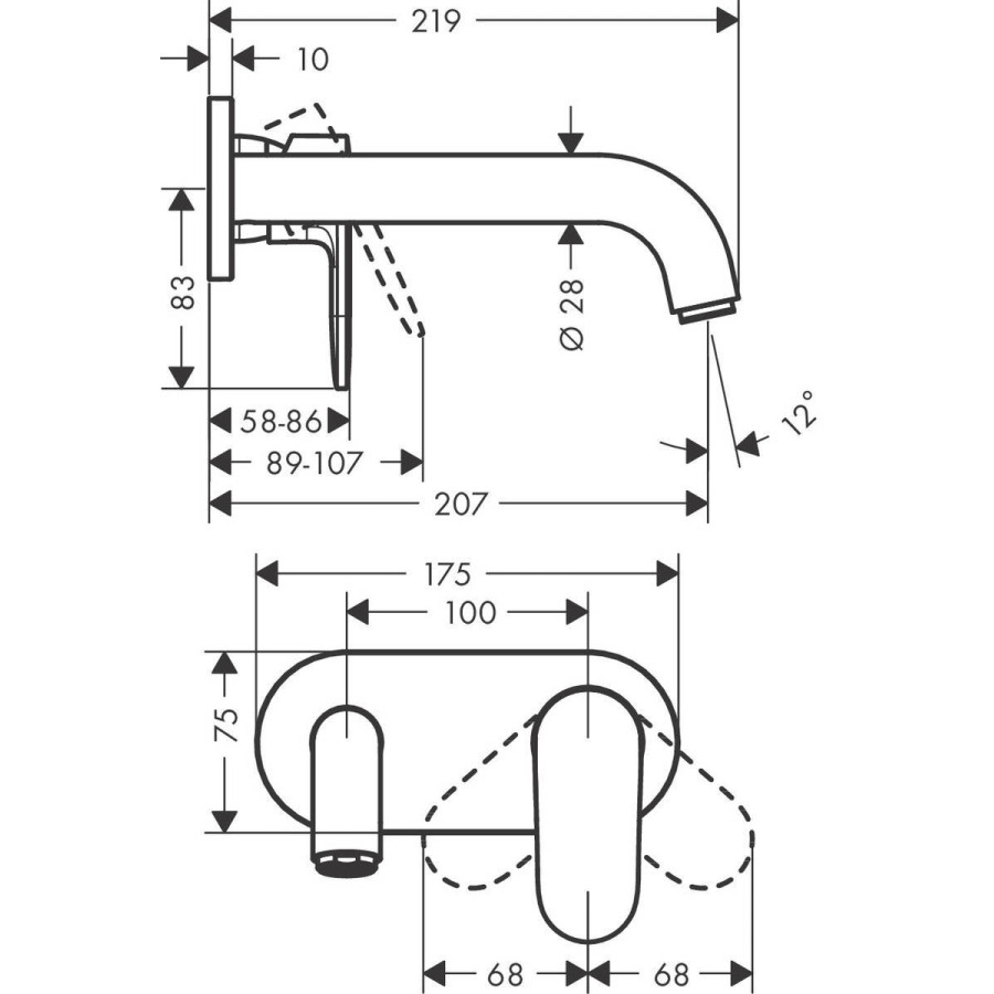 Смеситель для раковины hansgrohe Vernis Shape 71578000, настенный, излив 20,4 см, хром