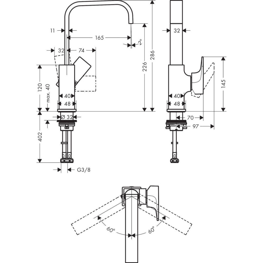 Смеситель для раковины hansgrohe Metropol 230 32511670 со сливным клапаном Push-Open, матовый черный