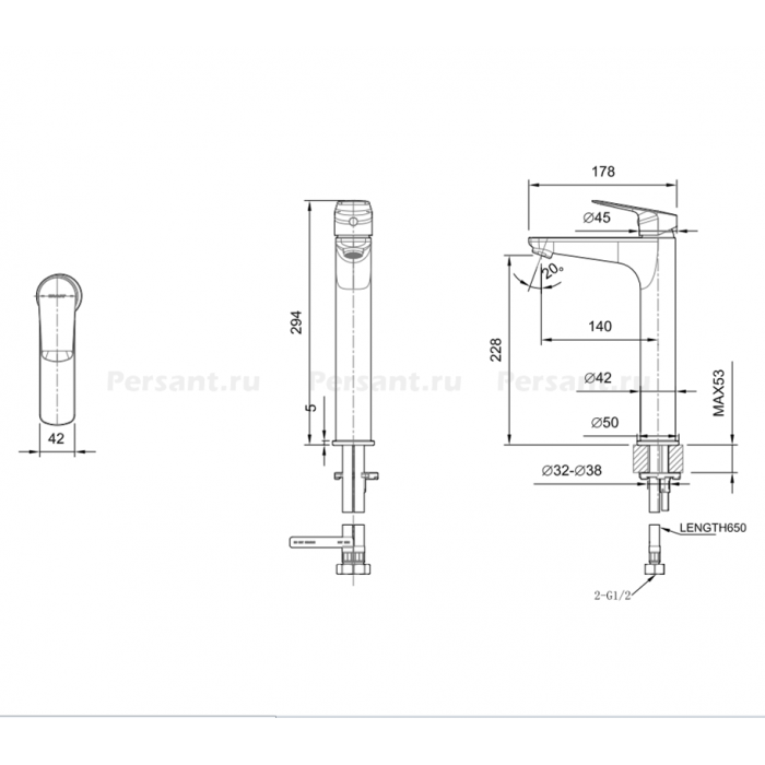 Смеситель для раковины Bravat Rhein F1429564BW-A-ENG черный матовый