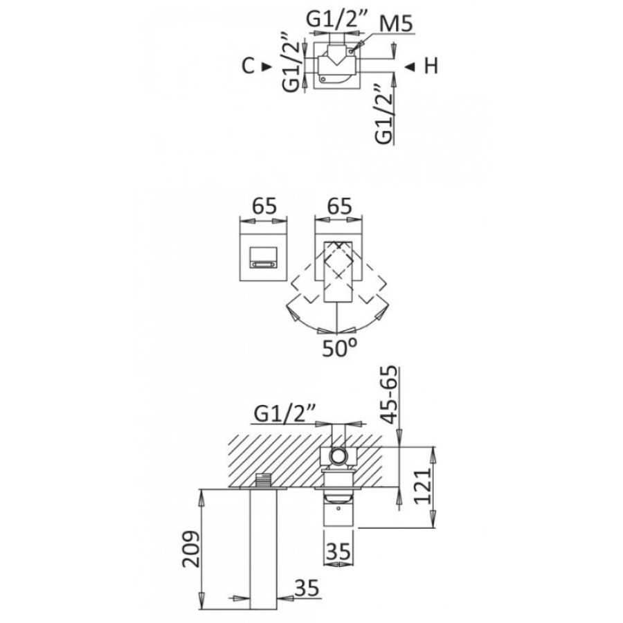 Смеситель для раковины Cezares PORTA-BLI2-BIO встраиваемый