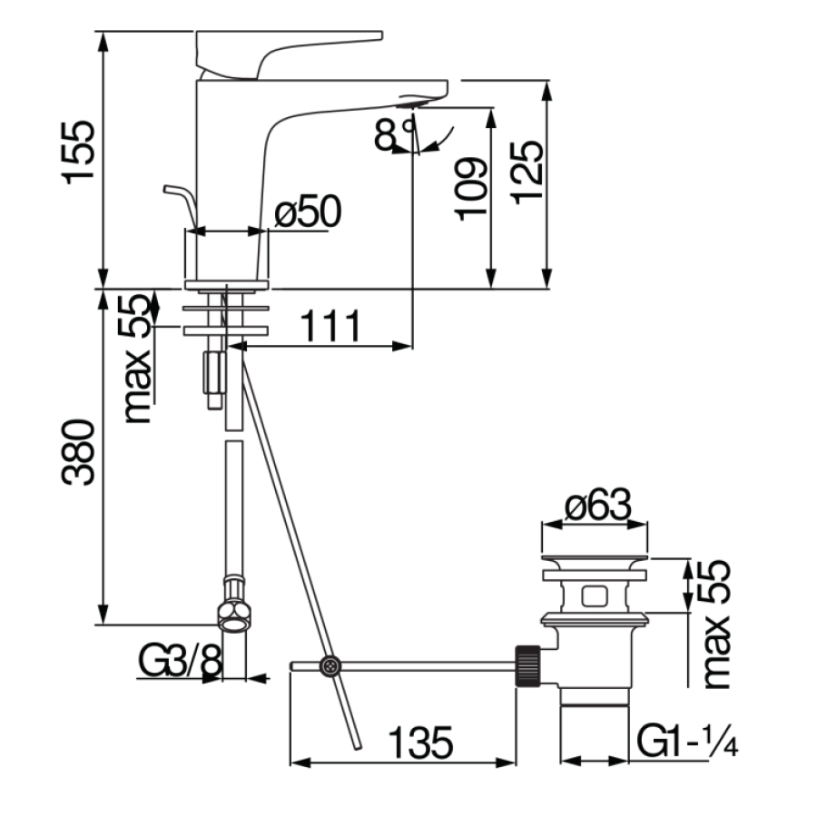 Смеситель для раковины Nobili Yoyo YO126118/1CR хром