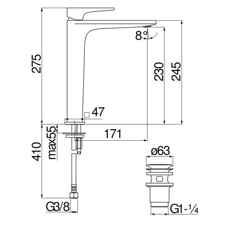 Смеситель для раковины Nobili Seven SE124128/2BM черный