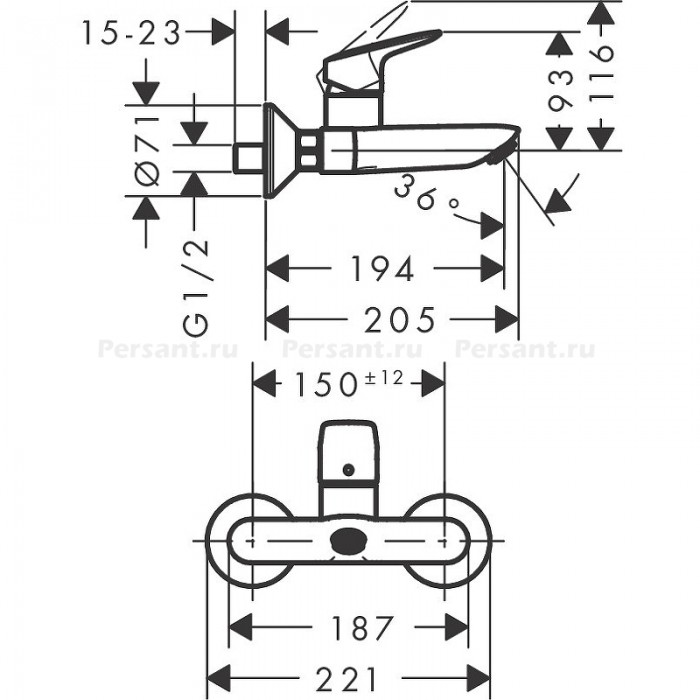 Смеситель для раковины Hansgrohe LOGIS 71225000 настенный, хром