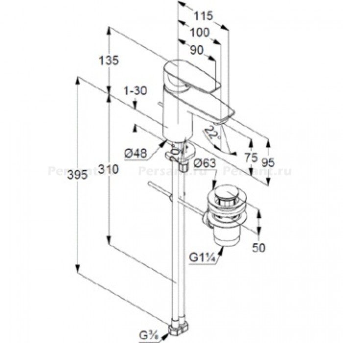 Смеситель для раковины Kludi PURE&SOLID 343820575 с донным клапаном, хром
