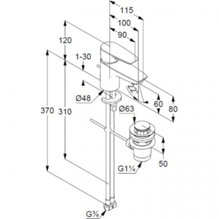 Смеситель для раковины Kludi PURE&SOLID 343850575 с донным клапаном, хром