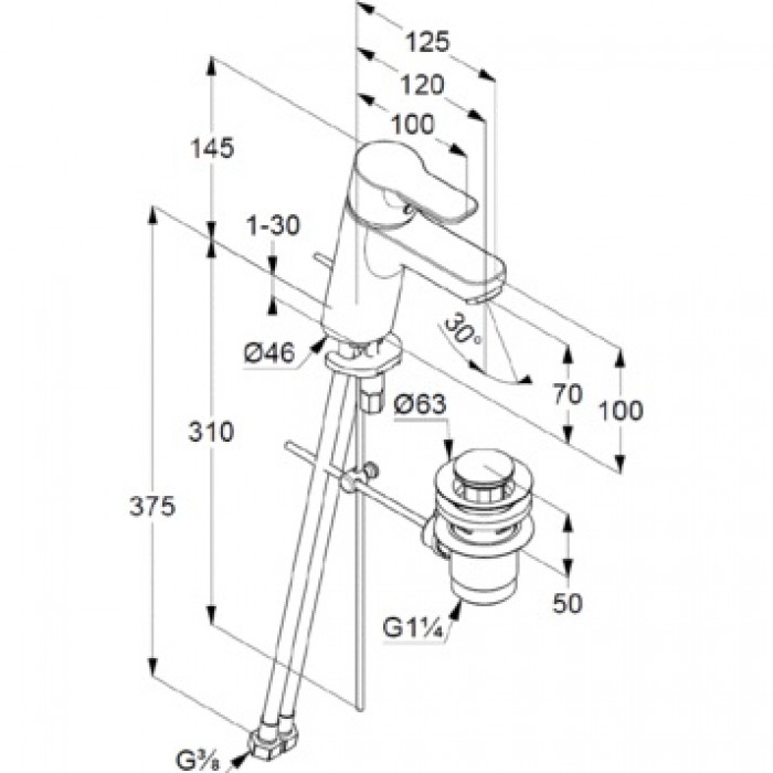 Смеситель для раковины Kludi PURE&EASY 372890565 с донным клапаном, хром
