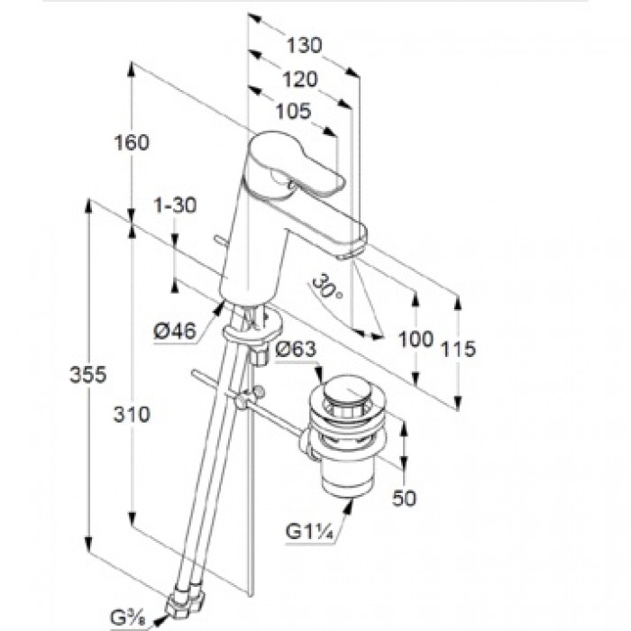 Смеситель для раковины Kludi PURE&EASY 372909165 с донным клапаном, белый/хром