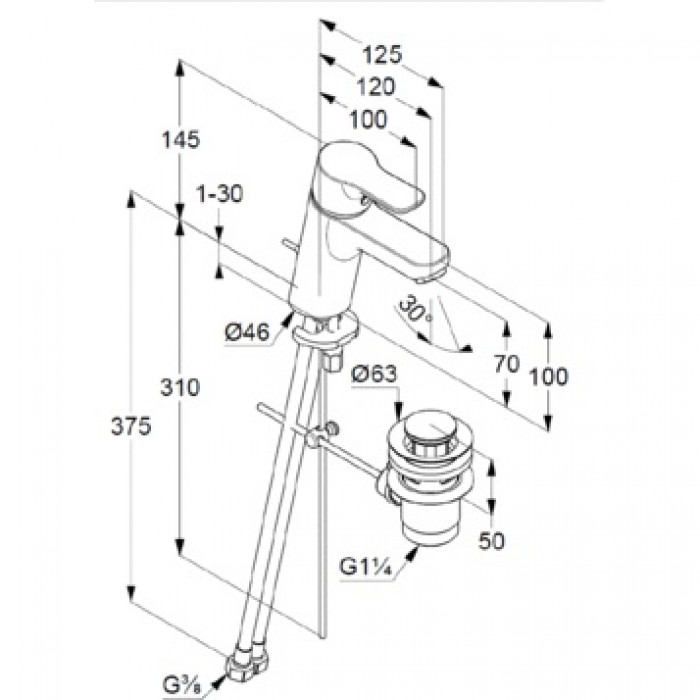 Смеситель для раковины Kludi PURE&EASY 373820565 с донным клапаном, хром