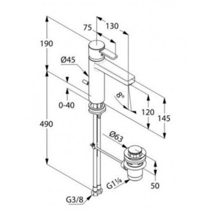 Смеситель для раковины Kludi Zenta 382640575 с донным клапаном, хром
