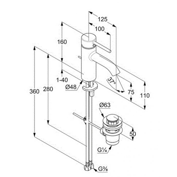 Смеситель для раковины Kludi Bozz 382700576 с донным клапаном, хром