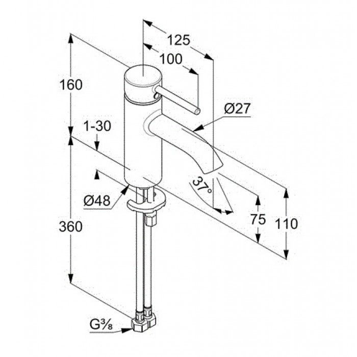 Смеситель для раковины Kludi Bozz 382723976 черный матовый