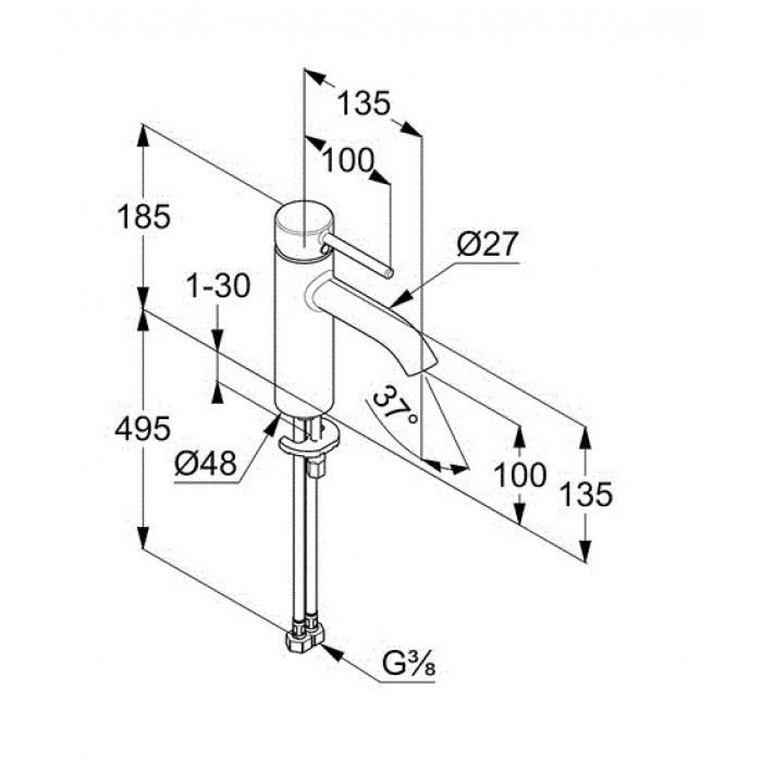Смеситель для раковины Kludi Bozz 382823976 черный матовый