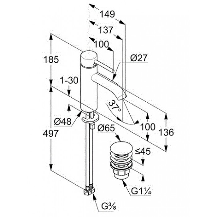 Смеситель для раковины Kludi Bozz 382880576 хром