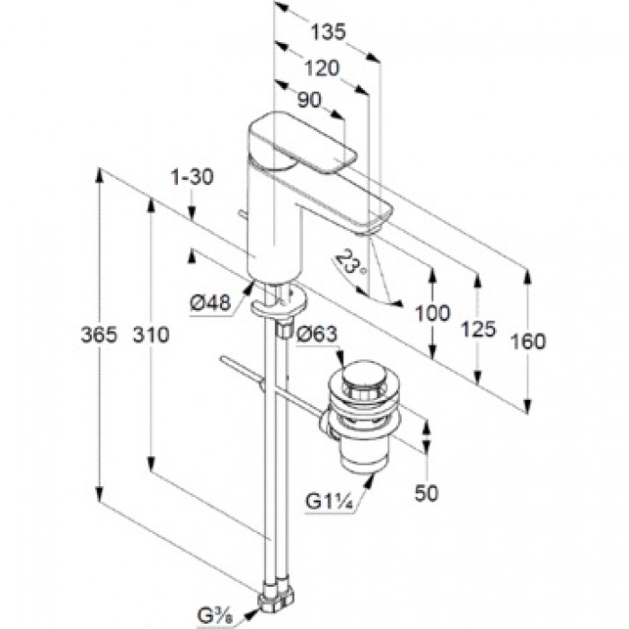 Смеситель для раковины Kludi PURE&STYLE 402900575 с донным клапаном, хром