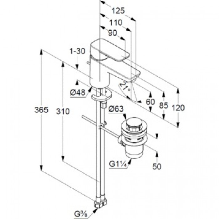Смеситель для раковины Kludi PURE&STYLE 403850575 с донным клапаном, хром