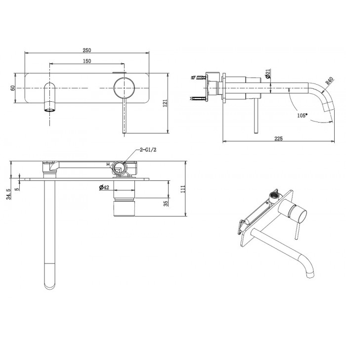 Смеситель для раковины Allen Brau Glority 5.51004-00 встраиваемый, хром