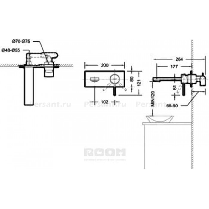Смеситель для раковины Bravat Rhein P8429564BW-ENG встраиваемый, черный матовый