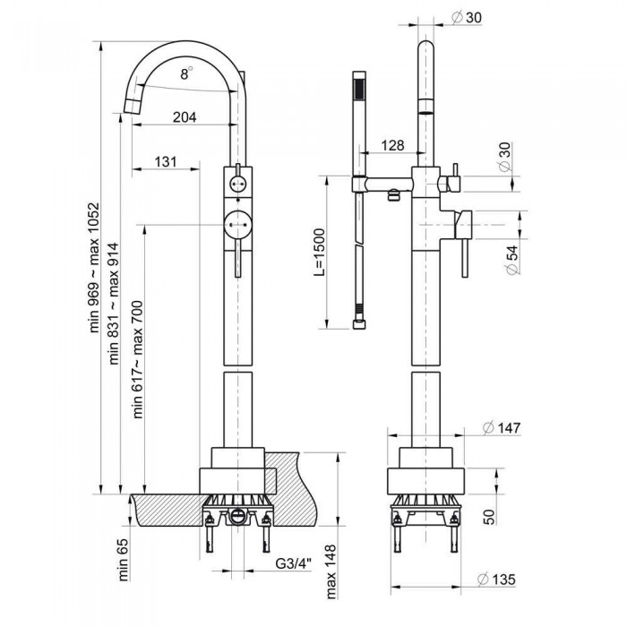 Смеситель для ванны Paini Cox 78CR136LM напольный, хром