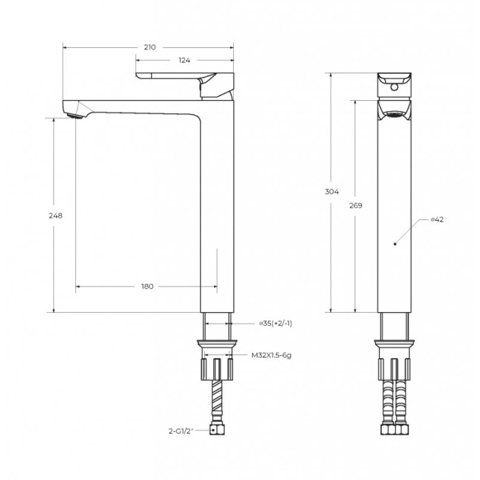 Смеситель для раковины-чаши Cezares Stylus матовое золото STYLUS-LC-BORO-W0