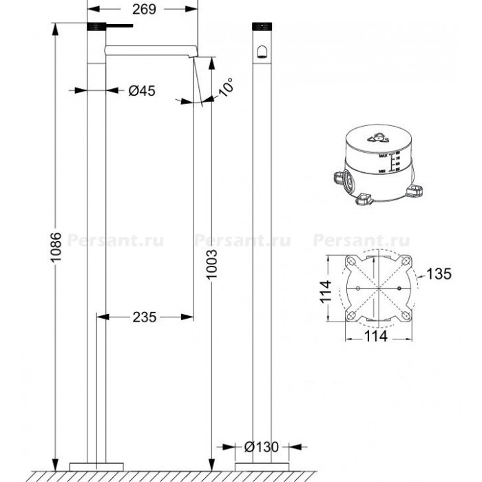 Смеситель для раковины Vincea Rim VFBF-2R1GM напольный, вороненая сталь