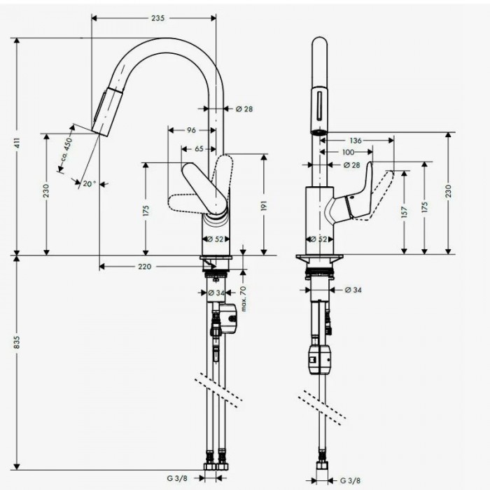 Смеситель для кухни Hansgrohe Focus 31815000 с выдвижным изливом, хром