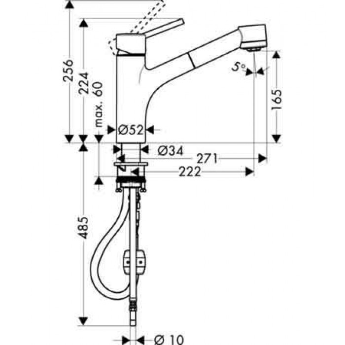 Смеситель для кухни Hansgrohe Talis M52 170 2jet 32841000 с выдвижным изливом, хром