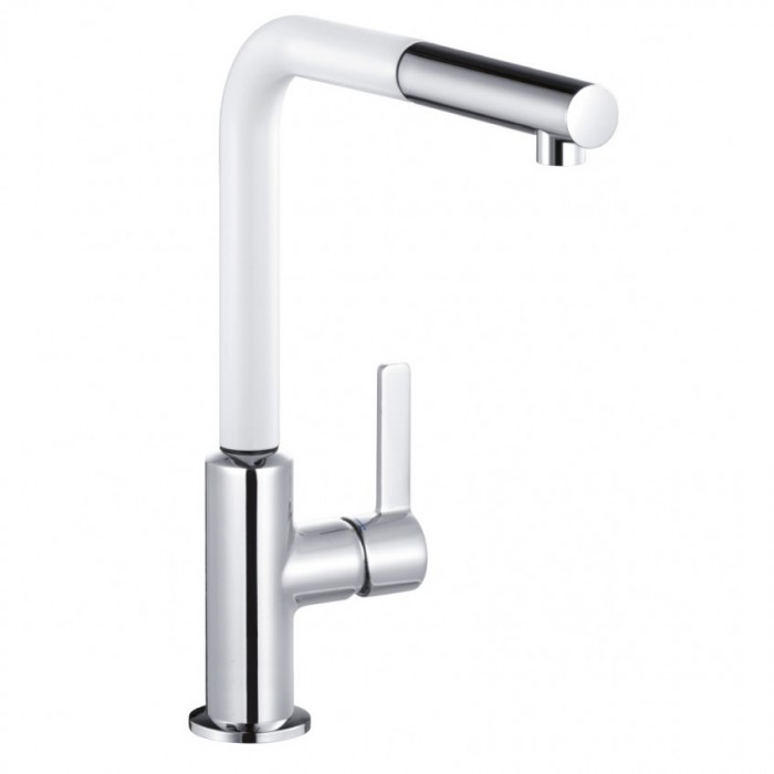 Смеситель для кухни Kludi L-Ine 408519375 с выдвижным изливом хром/белый матовый