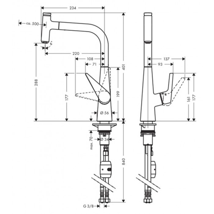 Смеситель для кухни Hansgrohe Talis Select M51 300 1jet 72821000 с выдвижным изливом, хром