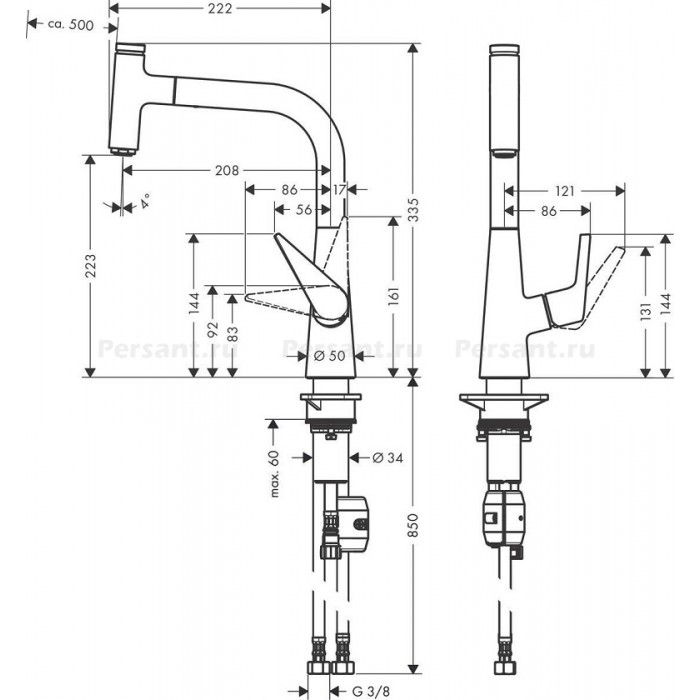 Смеситель для кухни hansgrohe Talis Select M51 220 1jet 72822000 с выдвижным изливом, хром