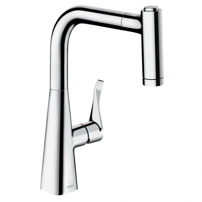Смеситель для кухни hansgrohe Metris M71 220 2jet 73800000 с выдвижным изливом, хром