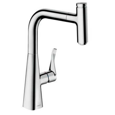 Смеситель для кухни hansgrohe Metris Select M71 240 1jet sBox 73802000 с выдвижным изливом, хром
