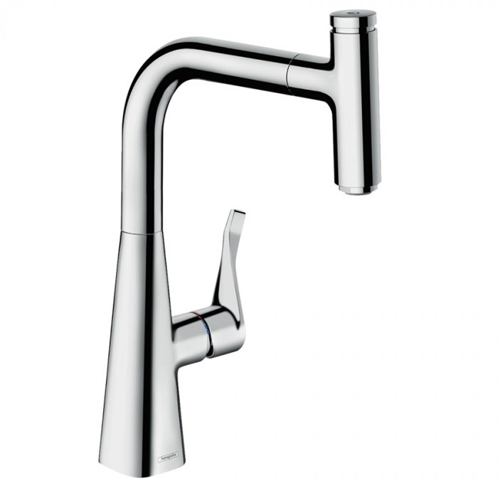 Смеситель для кухни hansgrohe Metris Select M71 240 1jet sBox 73802000 с выдвижным изливом, хром