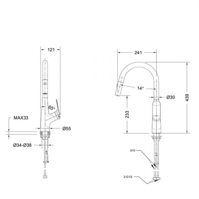 Смеситель для кухни Bravat F7428563CP-ENG с выдвижным изливом, хром