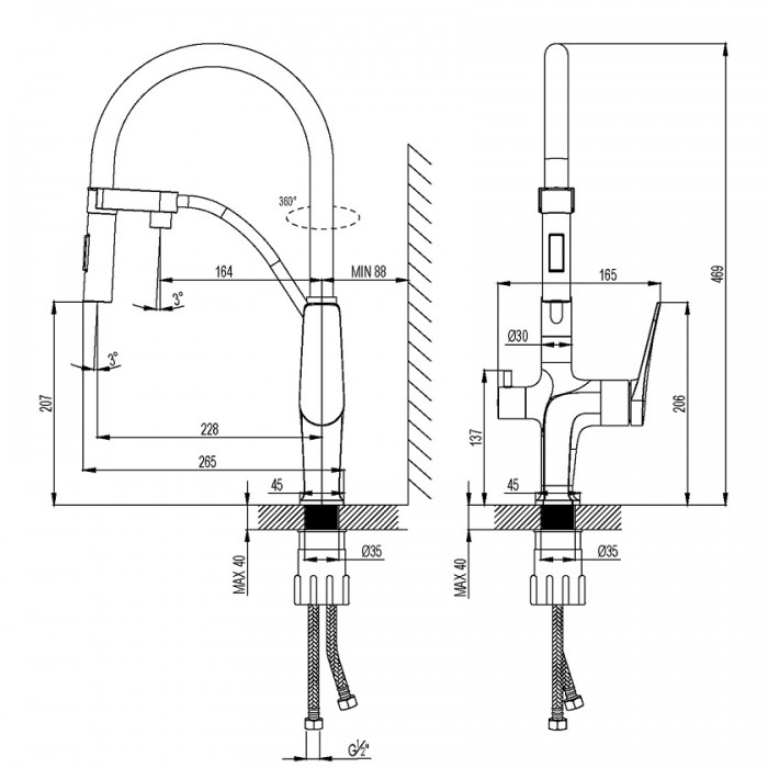 Смеситель для кухни Lemark Comfort LM3074C с подключением к фильтру, хром/черный