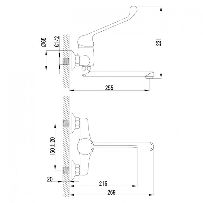 Смеситель для кухни Lemark Project LM4611C настенный, локтевой, хром