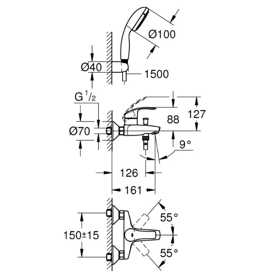 Смеситель для ванны Grohe Eurosmart New 3330220A