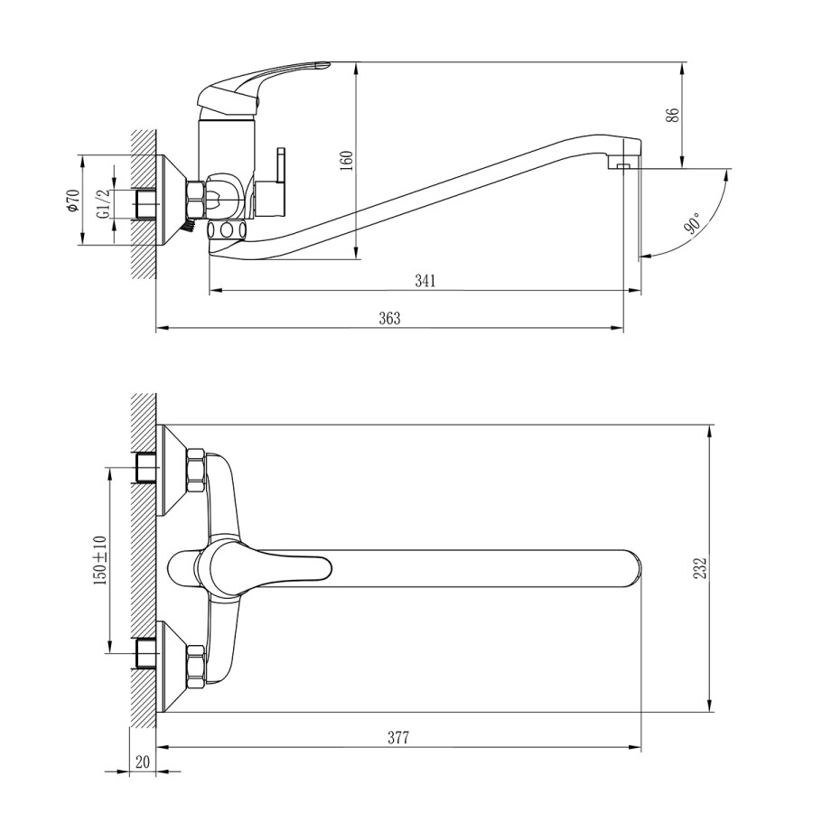 Смеситель для ванны Rossinka A A35-34 с лейкой