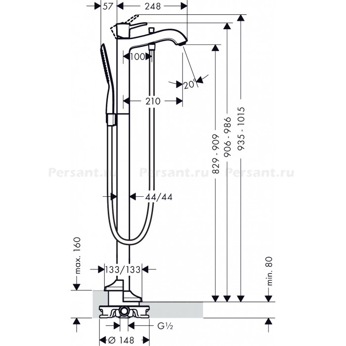Смеситель для ванны Hansgrohe Metropol Classic 31445090 напольный, хром/золото