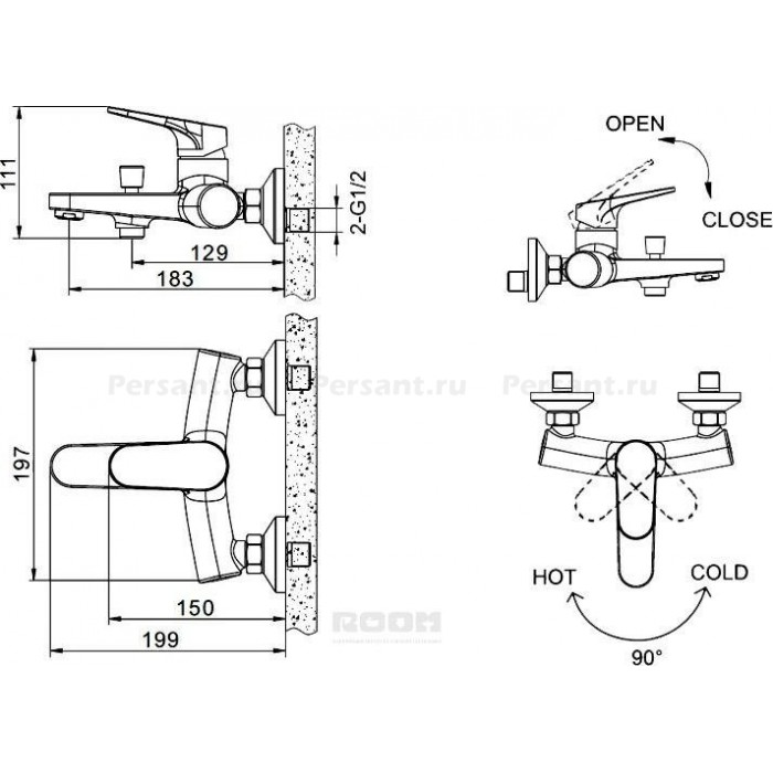 Смеситель для ванны Bravat ELER F6191238CP-01-RUS хром