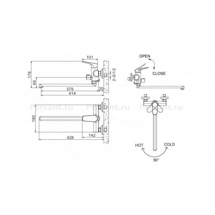 Смеситель для ванны Bravat ELER F6191238CP-01L-RUS хром