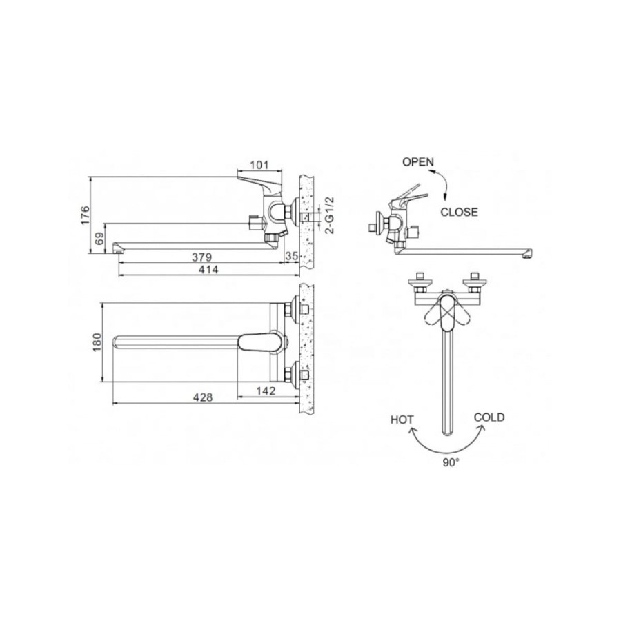 Смеситель для ванны Bravat ELER F6191238CP-01L-RUS