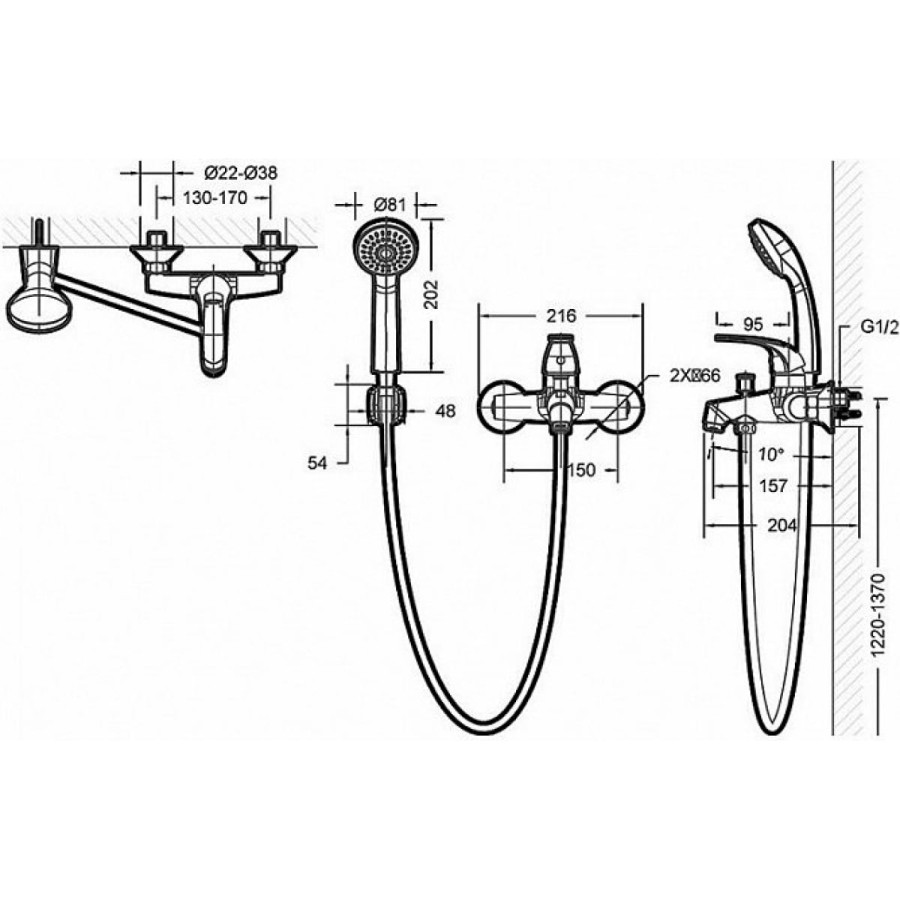 Смеситель для ванны Bravat Fit F6135188CP-B-RUS