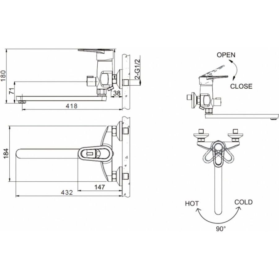 Смеситель для ванны Bravat LOOP F6124182CP-02L-RUS