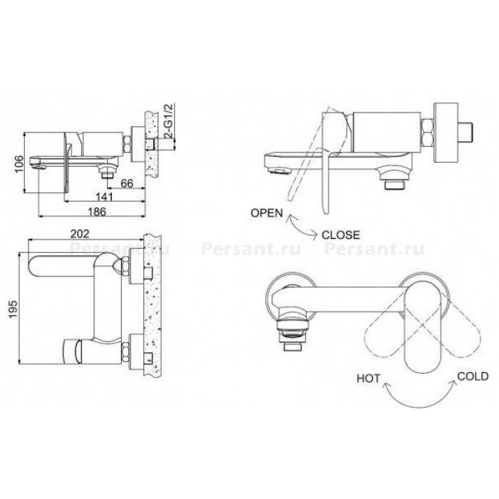 Смеситель для ванны Bravat OPAL F6125183CP-01-RUS хром