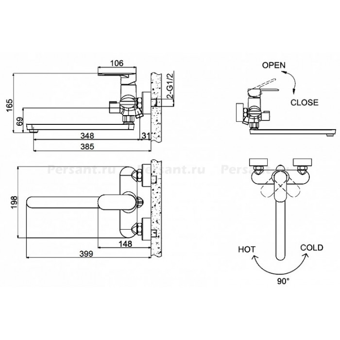 Смеситель для ванны Bravat OPAL F6125183CP-02L-RUS хром