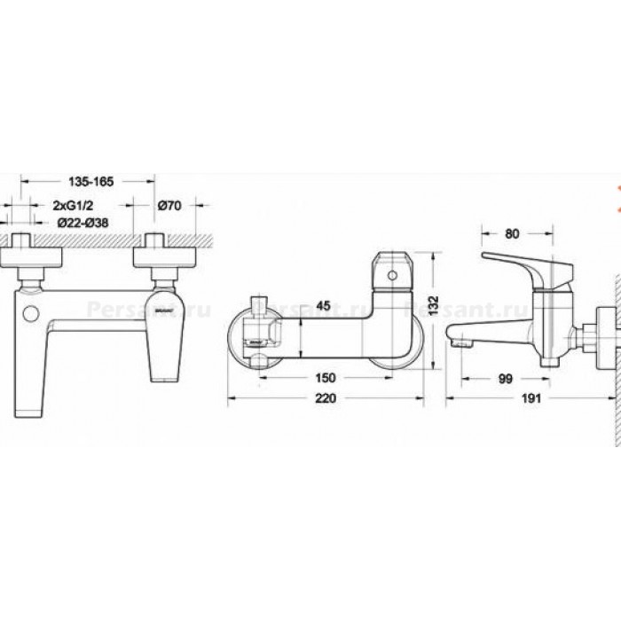 Смеситель для ванны Bravat VEGA F6119177CP-01 хром