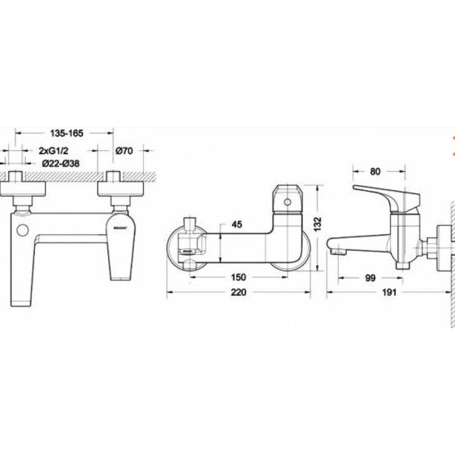 Смеситель для ванны Bravat VEGA F6119177CP-01