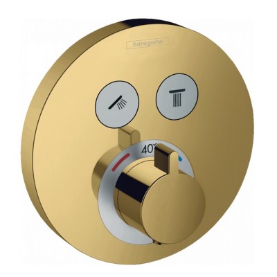 Смеситель для душа hansgrohe ShowerSelect S 15743990 с термостатом, на 2 потока, полированное золото
